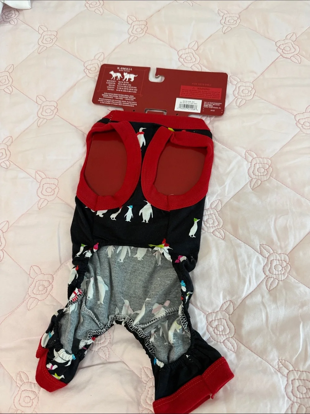DOG XS- Wondershop Black Penguin Pet Pajamas with Red Trim